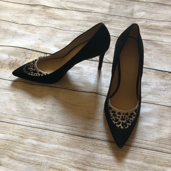 Tory Burch Black Delphine Jewel Embellished Pumps - Picture 2 of 9